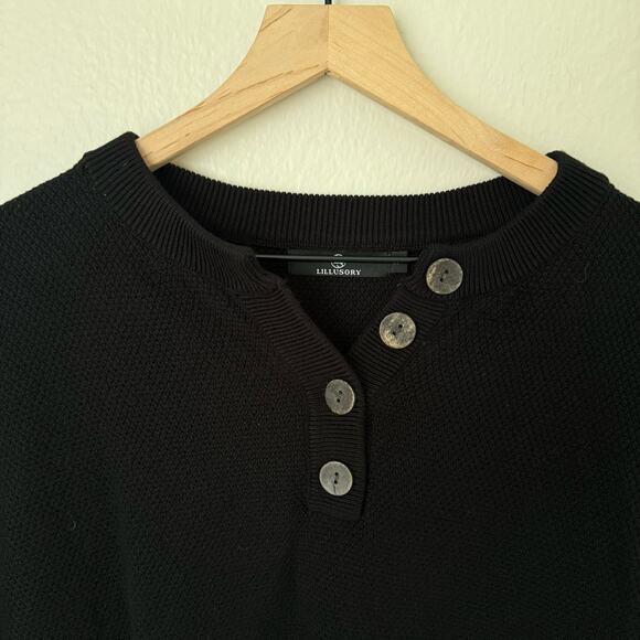 Lillusory Womens Black Waffle Knit Sweater Button Crewneck Longsleeve Size Small - Picture 7 of 7